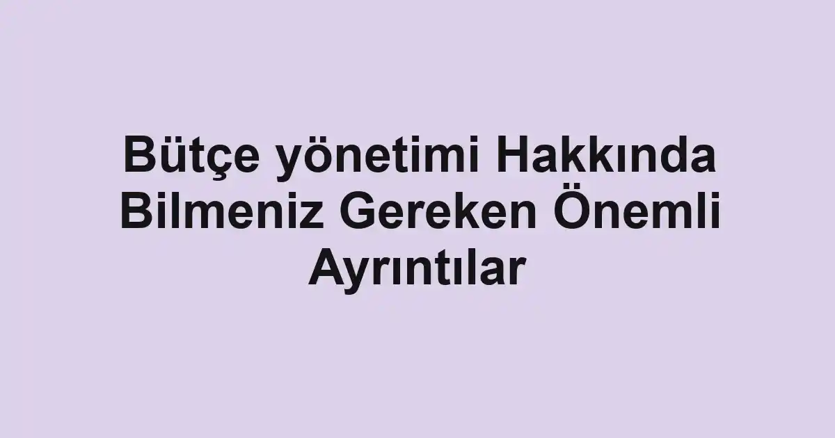 Bütçe yönetimi Hakkında Bilmeniz Gereken Önemli Ayrıntılar