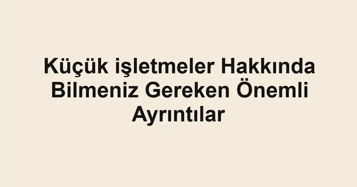 Küçük işletmeler Hakkında Bilmeniz Gereken Önemli Ayrıntılar