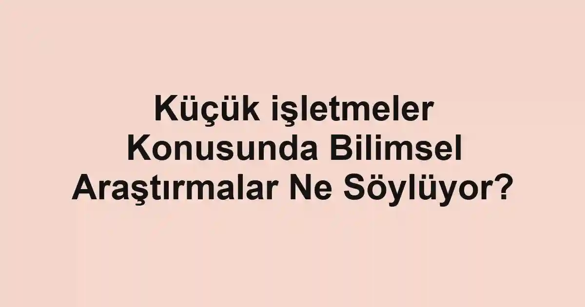 Küçük işletmeler Konusunda Bilimsel Araştırmalar Ne Söylüyor?