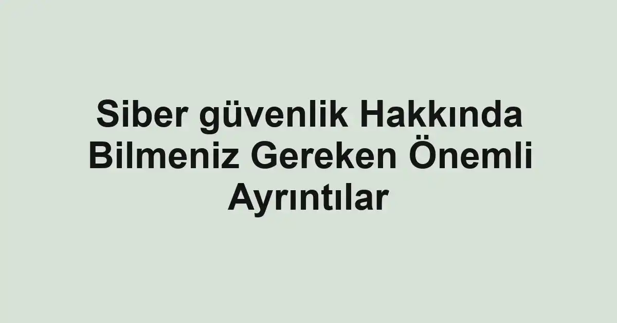 Siber güvenlik Hakkında Bilmeniz Gereken Önemli Ayrıntılar